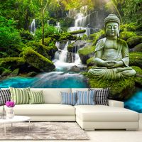Zelfklevend fotobehang -   Boeddha voor rustige waterval , Premium Print - thumbnail