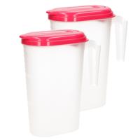 Plasticforte Schenkkan - 1x stuks - met roze deksel - 1,6L - kunststof - sapkan