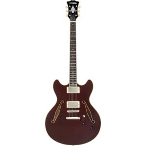 D'Angelico Excel DC Tour Solid Wine semi-akoestische gitaar met gigbag