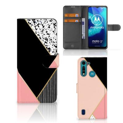 Motorola G8 Power Lite | Book Case | Zwart Roze Vormen