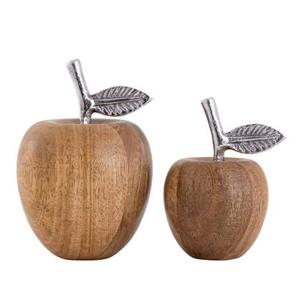 SVJ Decoratieve Appels - 9x9x15 cm - Mango Hout - Naturel - Set van 2