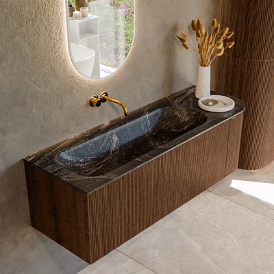 Badmeubel Mondiaz Kurve-Dlux | 135 cm | Meubelkleur Walnut | Wastafelkleur Lava | Solid surface | Links spoelbak | Zonder kraangat(en)