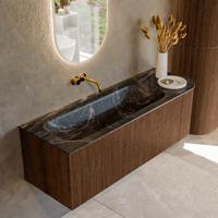 Badmeubel Mondiaz Kurve-Dlux | 135 cm | Meubelkleur Walnut | Wastafelkleur Lava | Solid surface | Links spoelbak | Zonder kraangat(en)