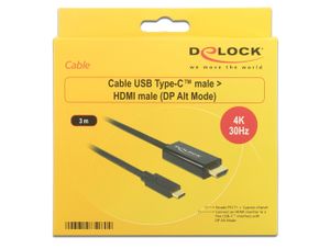 Delock 85260 Kabel USB Type-C male > HDMI male (DP Alt Mode) 4K 30 Hz 3 m zwart