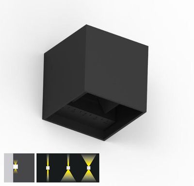 Wandarmatuur CUBE 10x10x10 Zwart Up en Down 6W 3000K 220 lumen kubus vorm dimbaar voor binnen buiten