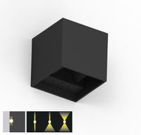 Wandarmatuur CUBE 10x10x10 Zwart Up en Down 6W 3000K 220 lumen kubus vorm dimbaar voor binnen buiten