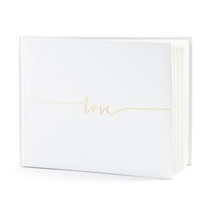 Gastenboek/receptieboek Love - Bruiloft - wit/goud - 24 x 18,5 cm - Gastenboeken