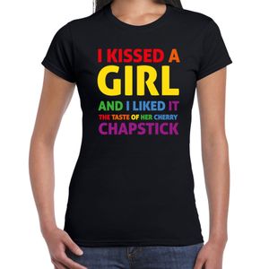 Gay Pride t-shirt met tekst - dames - zwart - Kissed a girl - LHBTI