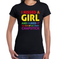 Gay Pride t-shirt met tekst - dames - zwart - Kissed a girl - LHBTI