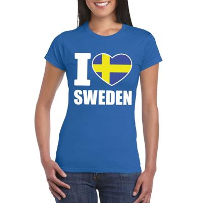 Zweden supporters kleding t-shirt - voor dames - blauw - met vlag kleuren print - korte mouwen Zweden supporters kleding t-shirt - voor dames - blauw - met vlag kleuren print - korte mouwen