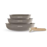 Set van 3 koekenpannen - Geschikt voor alle kookplaten inclusief inductie - ARTHUR MARTIN - AM4587 - Keramiek - Ø 20-24-28 cm + afneembare handgreep - Taupe