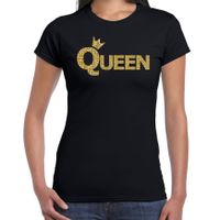 Koningsdag Queen t-shirt zwart met gouden kroon dames