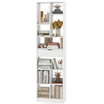 180 cm Boekenkast met Lade Moderne 10 Open Vakkenkast Vrijstaande Opbergkast voor Woonkamer Kantoor Wit