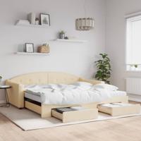 Slaapbank met onderschuifbed en lades 100x200 cm stof crème