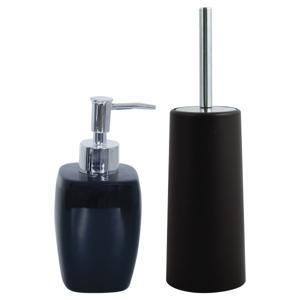 MSV Badkamer accessoires set - zwart - zeeppompje/wc-borstel