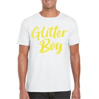 Verkleed T-shirt voor heren - glitter boy - wit - geel glitter - carnaval/themafeest - thumbnail