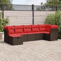 7-delige Loungeset met kussens poly rattan bruin