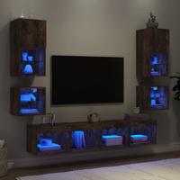 8-delige tv-wandmeubelset met LED bewerkt hout gerookt eiken