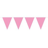 Party Vlaggenlijn puntvlaggetjes - 1x - kunststof - roze - 10 meter - Slinger - versiering