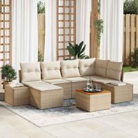 Tuinbankenset met kussen 7 pcs Beige poly rattan