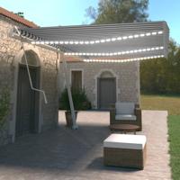 Luifel automatisch met LED en windsensor 600x350 cm blauw wit Luifel automatisch met LED en windsensor 600x350 cm blauw wit