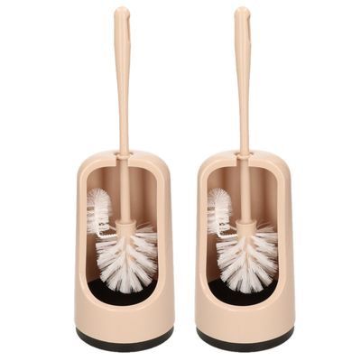 2x stuks wc-borstels/toiletborstels met randreiniger en houder beige 41 cm van kunststof