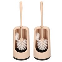 2x stuks wc-borstels/toiletborstels met randreiniger en houder beige 41 cm van kunststof - thumbnail