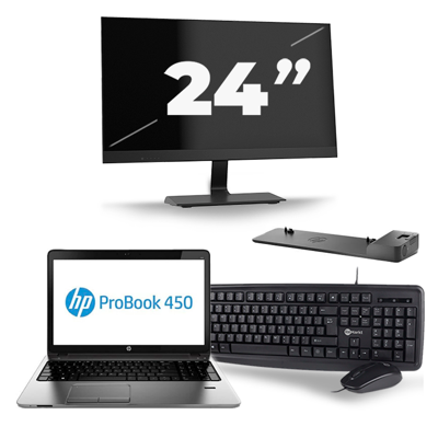 HP ProBook 450 G2 - Intel Core i3-4e Generatie - 15 inch - 8GB RAM - 256GB SSD - Windows 11 + 1x 24 inch Monitor