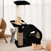 Kattenboom met 3 Niveaus/Zitstok/Springplatform/Comfortabele Condo/Klimrek voor Katten Binnenshuis/Borstel/Sisalpaal Zwart