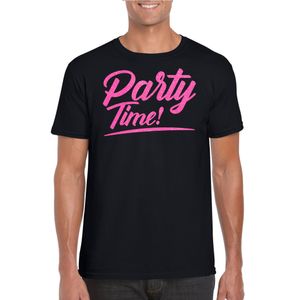 Bellatio Decorations Verkleed T-shirt voor heren - party time - zwart - roze glitter - carnaval 2XL  -