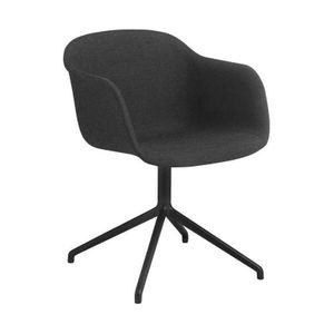 Muuto Fiber eetkamerstoel swivel met armleuning gestoffeerd zwart