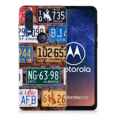 Motorola One Vision | Siliconen hoesje | met foto Kentekenplaten