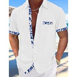 Voor heren Overhemd linnen overhemd Zomer overhemd Strand Kleding Overhemd met knopen Zwart Wit Blozend Roze Marineblauw Korte mouw Effen Kraag Zomer Lente Casual Dagelijks Kleding Lightinthebox