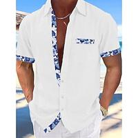 Voor heren Overhemd linnen overhemd Zomer overhemd Strand Kleding Overhemd met knopen Zwart Wit Blozend Roze Marineblauw Korte mouw Effen Kraag Zomer Lente Casual Dagelijks Kleding Lightinthebox - thumbnail