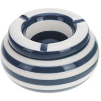 Donkerblauw met wit gestreepte asbak 11 cm