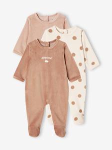 Set van 3 fluwelen babyslaappakjes BASICS cappuccino