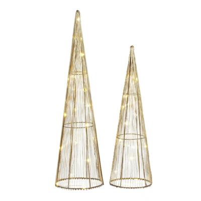 Mica Decorations LED kegels set - kerstboom lampen - goud - polyester/metaal - H50 en H40 cm