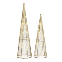 Mica Decorations LED kegels set - kerstboom lampen - goud - polyester/metaal - H50 en H40 cm
