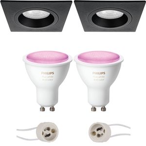 Pragmi Rodos Pro - Inbouw Vierkant - Mat Zwart - 93mm - Philips Hue - LED Spot Set GU10 - White and Color Ambiance - Bluetooth