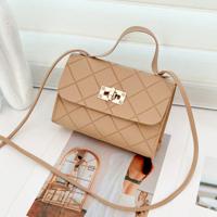 Women's Mini PU Leather Crossbody Bag - White Geometric Square Bag Khaki
