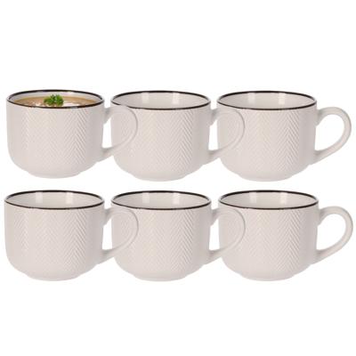 Soepkom Fishbone - 8x - cremewit - 12 x 9 cm - keramiek - kommetjes met oor - 560 ml Soepkom Fishbone - 8x - cremewit - 12 x 9 cm - keramiek - kommetjes met oor - 560 ml