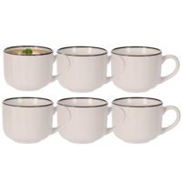 Soepkom Fishbone - 8x - cremewit - 12 x 9 cm - keramiek - kommetjes met oor - 560 ml