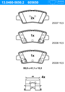 Remblokkenset, schijfrem ATE, u.a. fÃ¼r Hyundai, KIA, Ssangyong