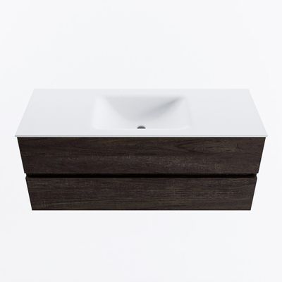 MONDIAZ VICA 120cm badmeubel onderkast Dark Brown 2 lades. Wastafel CLOUD midden zonder kraangat, kleur Talc.