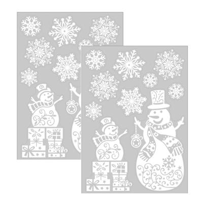 Kerst raamstickers Sneeuwpop - 2x - vel van 34 x 28 cm - raamdecoratie