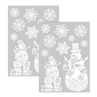 Kerst raamstickers Sneeuwpop - 2x - vel van 34 x 28 cm - raamdecoratie