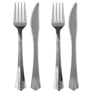 BBQ/verjaardag/camping bestek - 24 personen - stevig kunststof - 17 cm - zilver - herbruikbaar