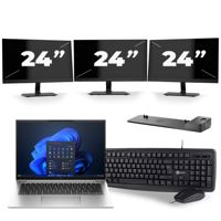 HP EliteBook 840 G9 - Intel Core i5-12e Generatie - 14 inch - 8GB RAM - 256GB SSD - Windows 11 + 3x 24 inch Monitor