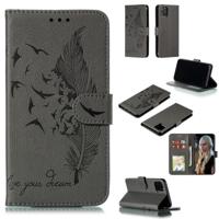 Feather patroon Litchi textuur horizontale Flip lederen draagtas met portemonnee & houder & kaartsleuven voor iPhone 11 Pro (grijs)
