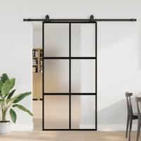 Schuifdeur met beslagset 102,5x205 cm gehard glas zwart
